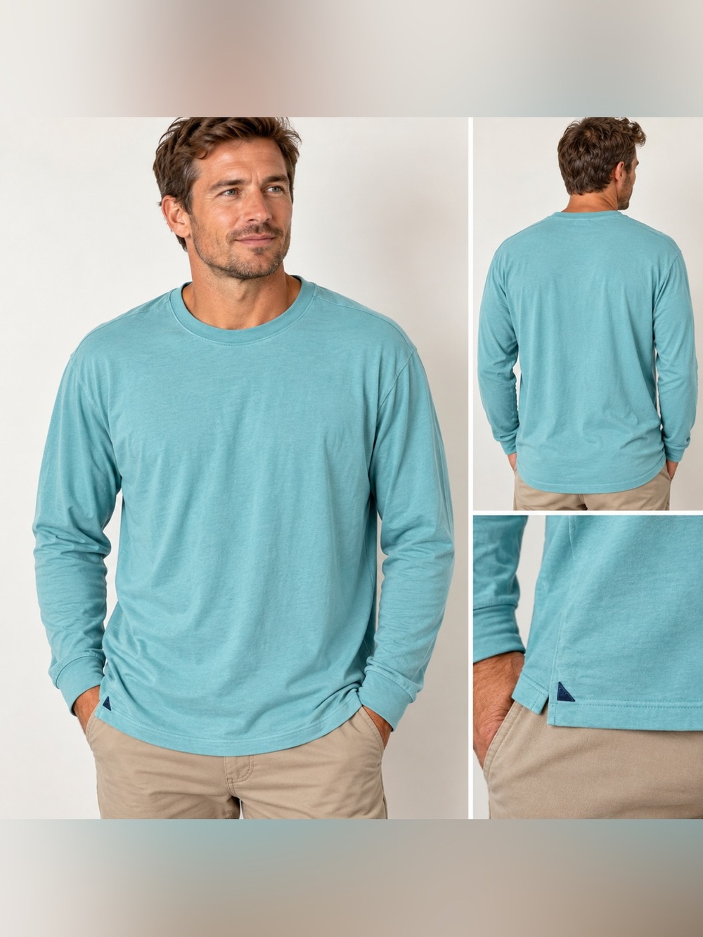UNTUCKit Men’s XXL Long Sleeve Crewneck Shirt Aqua Blue 100% Cotton